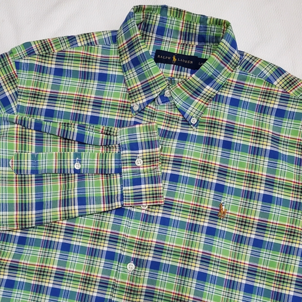 Ralph Lauren Long Sleeve Green Blue Plaid Button Down Shirt Mens  Large